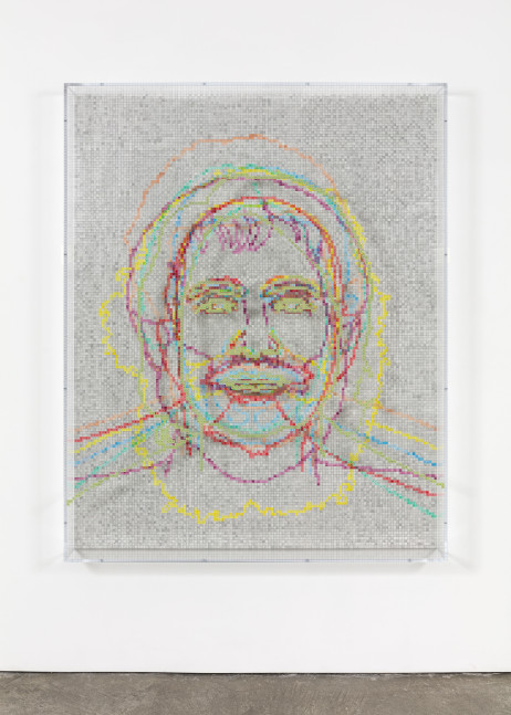 Charles Gaines Faces 1: Identity Politics, #7, Dolores Huerta, 2018 acrylic sheet, acrylic paint, lacquer, wood 74 x 59 1/8 x 5 3/4 in. (188 x 150.2 x 14.6 cm)