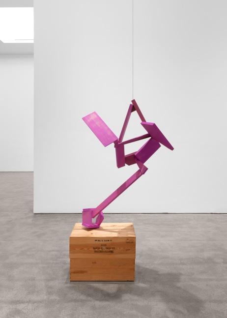 Joel Shapiro untitled, 2021 wood and casein sculpture: 41 1/4 x 21 1/2 x 27 in. (104.8 x 54.6 x 68.6 cm) base: 13 1/4 x 20 x 13 in. (33.7 x 50.8 x 33 cm) overall: 55 1/4 x 30 1/4 x 22 in. (140.3 x 76.8 x 55.9 cm)