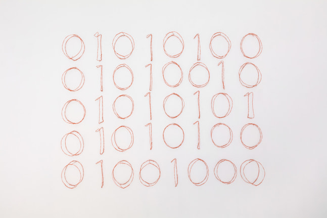 Jonathan Borofsky Truth (binary computer code), 1995 steel wire with orange enamel powder coat / 40 units 64 x 82 x 5 in. (162.56 x 208.28 x 12.7 cm) overall