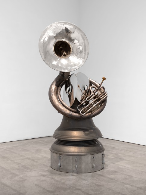 Mrs. Brown, 2010 sousaphone, aluminum bells, and silver drum with drum head
