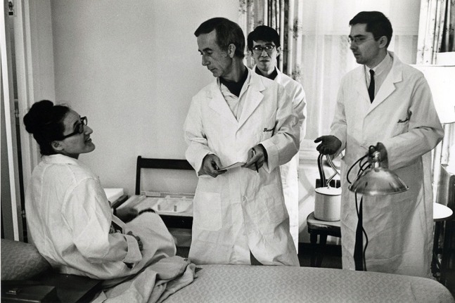 Peter Moore "Hi Red Center 'Flux Clinic' Waldorf Astoria Hotel, New York" June 4, 1966 Gelatin silver print 5 7/8 x 8 3/4 in.