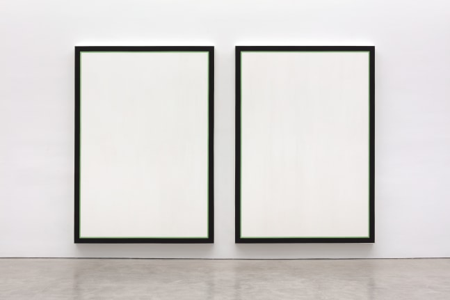 Jo Baer Untitled (Vertical Flanking Diptych - Green), 1966-74 oil on canvas, two panels each: 96 x 68 x 3 3/8 in. (243.8 x 172.7 x 8.6 cm) overall: 96 x 148 x 3 3/8 in. (243.8 x 375.9 x 8.6 cm)