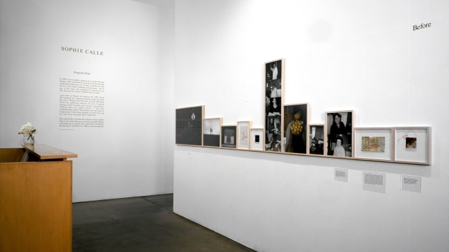 Installation view, Exquisite Pain, Paula Cooper Gallery, 534 West 21st Street, New York. May 7 - June 25, 2005. © Sophie Calle / Artists Rights Society (ARS), New York / ADAGP, Paris. Courtesy of Sophie Calle and Paula Cooper Gallery, New York.