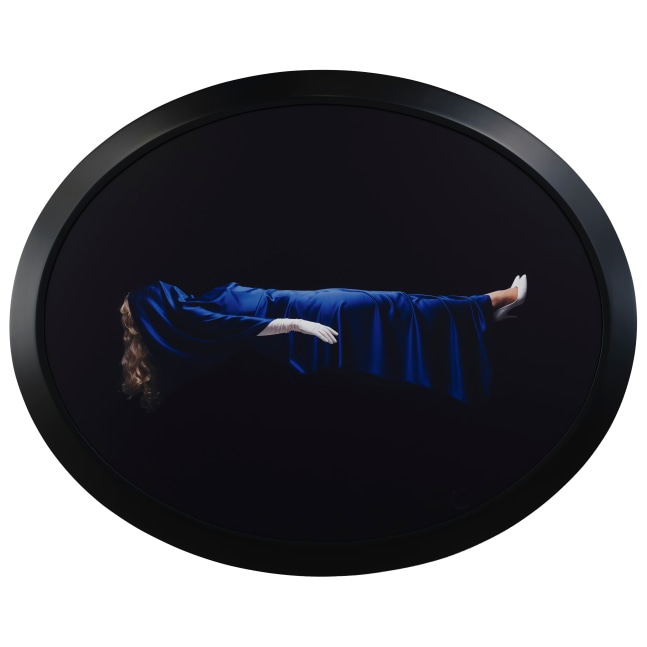 Sarah Charlesworth, Levitating Woman, 1992-93, cibachrome with lacquered wood frame