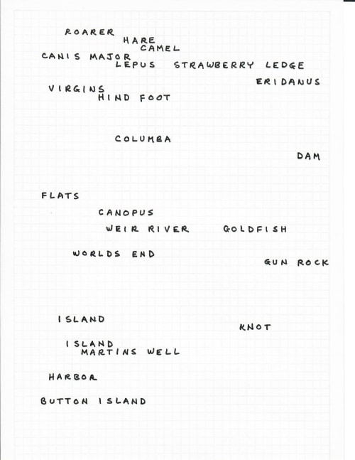 Carl Andre "Roarer" 1972 Pen on graph paper 8 1/2 x 11 5/8 in.