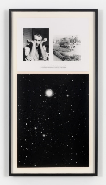Charles Gaines NIGHT/ CRIMES: Canis Major, 1995 black &amp; white photograph and silkscreened text framed: 70 3/4 x 37 3/4 in. (179.7 x 95.9 cm)
