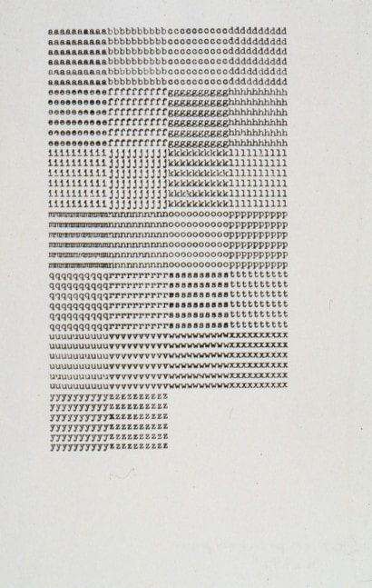Carl Andre &quot;aaaaaaaaaabbbbbbbbbbccccccccccdddddddddd&quot; 1989 Typed carbon on paper 11&quot; 8 1/2&quot;