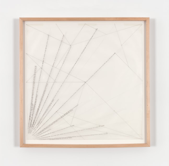 Sol LeWitt Lines From the Lower Left Corner of the page to Specific Points (Drawing for E12d), 1975 ink and pencil on acetate 17 3/4 x 17 3/4 in. (45.1 x 45.1 cm) frame: 19 7/8 x 19 7/8 x 1 5/8 in. (50.5 x 50.5 x 4.1 cm)