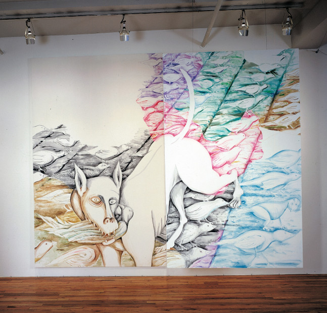 Jonathan Borofsky &quot;2,841,792 Berlin Dream&quot; 1982-83 Acrylic on 2 canvases split 142&quot; x 159 1/2&quot; x 46&quot;