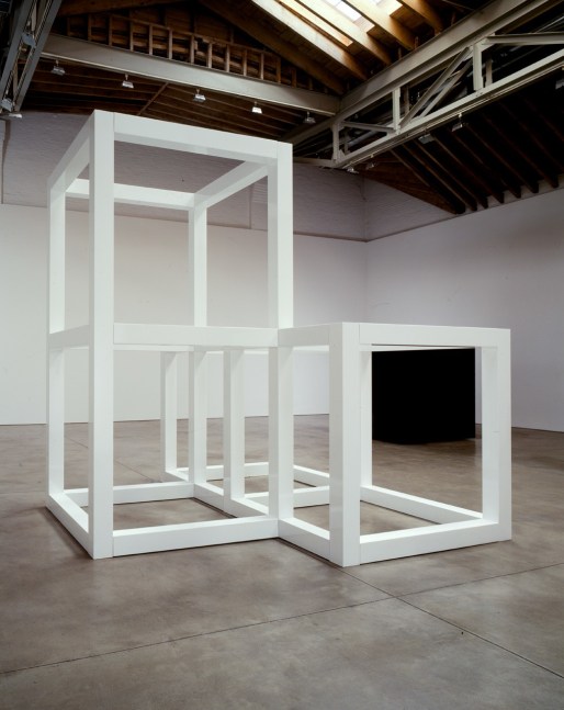 Sol LeWitt "Four Part Modular Cube" 1975 Powder coat satin white on aluminum 126 x 126 x 126 in.