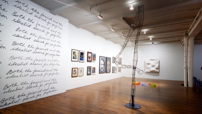 Installation view, String of Consciousness #3, Paula Cooper Gallery, 155 Wooster Street, New York, March 31 - April 24, 1993. © Jonathan Borofsky. Courtesy Paula Cooper Gallery, New York. Photo: Geoffrey Clements.
