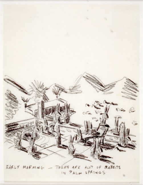 Michael Hurson "Palm Springs Cartoon" 1971 Charcoal pencil on typing paper 15 x 12 1/4"