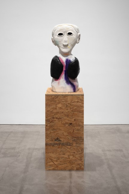 Justin Matherly 
False self, portrait, 2020
GFRG, synthetic based spray paint
figure: 34 x 12 5/8 x 12 in. (86.4 x 32.1 x 30.5 cm)
base: 36 1/2 x 18 x 18 1/2 in. (92.7 x 45.7 x 47 cm)
overall: 71 x 18 x 18 1/2 in. (180.3 x 45.7 x 47 cm)