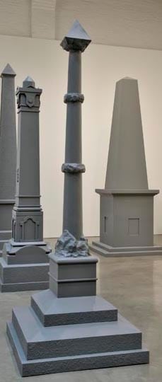 Sam Durant "Birch Coulee Monument for Soldiers (from Proposal for White and Indian Dead Monument Trasnpositions Washington D.C.) 2005 MDF, fiberglass, foam, enamel, acrylic basswood, balsa wood, birch veneer, copper 114 x 40 x 40 in.