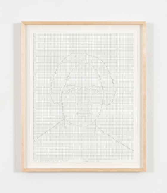 Charles Gaines Faces 1: Identity Politics, Drawing #2, Maria W Stewart, 2018 ink on paper 20 7/8 x 16 7/8 in. (53 x 42.9 cm); frame: 23 1/2 x 19 1/2 x 1 1/2 in. (59.7 x 49.5 x 3.8 cm)