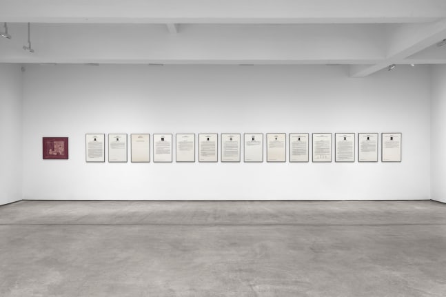 Installation view, Hans Haacke: Taking Stock, 1975-1985, Paula Cooper Gallery, January 21 - February 25, 2023. Photo: Steven Probert