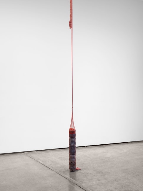 Veronica Ryan Column, 2022 hydrocal, fishing line, died bandage, clay, sculpey