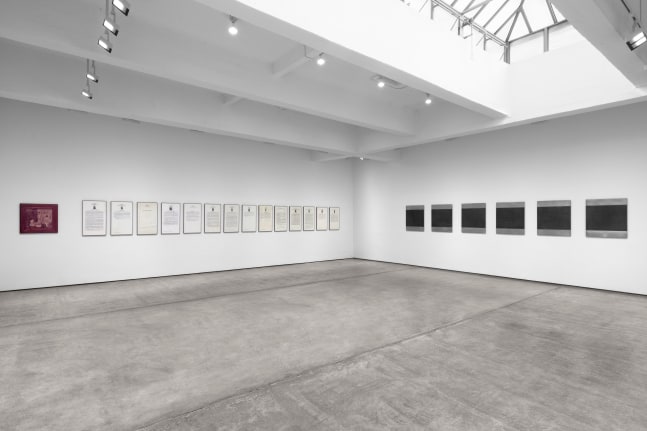 Installation view, Hans Haacke: Taking Stock, 1975-1985, Paula Cooper Gallery, January 21 - February 25, 2023. Photo: Steven Probert