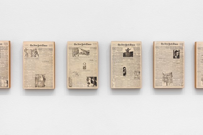Detail of Sarah Charlesworth's piece Historical Materialism: Chile Series (for O.L.) (Trial Proof), 1976-1977. 25 photostat prints mounted on wood panel
