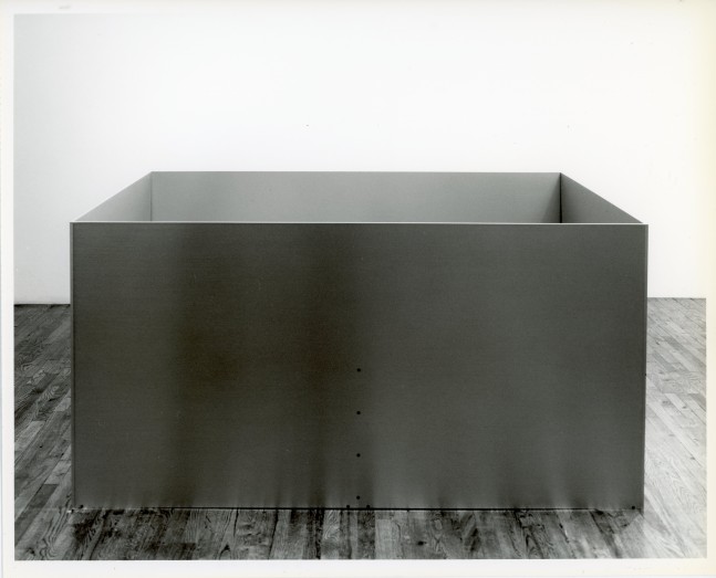 Donald Judd &quot;Untitled&quot; 1989 Clear anodized aluminum and orange plexiglass 39 3/8&quot; x 78 3/4&quot; x 78 3/4&quot;