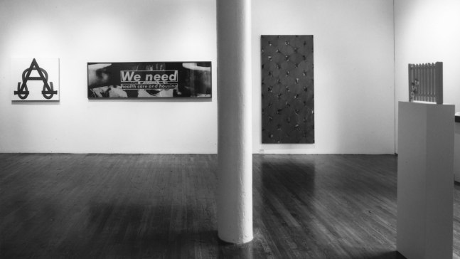 Installation view, Act-Up Benefit Exhibition, Paula Cooper Gallery, 155 Wooster Street, New York, December 5 - 21, 1991. Photo: Zindman Fremont.