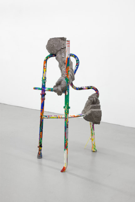 Justin Matherly untitled, 2014 ambulatory equipment, concrete, concrete sealer, spray paint, oil-based paint marker, zip ties, krylon triple thick glaze 37 x 17 x 21 in. (94 x 43.2 x 53.3 cm)