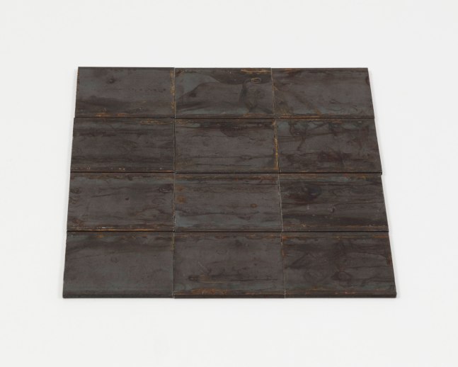 Carl Andre Steelyard, New York 1975 hot-rolled steel, 12-unit rectangle (3 x 4) on the floor each: 1/8 x 2 1/2 x 2 in. (.3 x 6.4 x 5.1 cm) overall: 1/8 x 7 1/2 x 8 in. (.3 x 19.1 x 20.3 cm)
