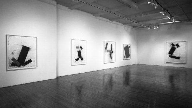 Installation view, Drawings and Paintings, Paula Cooper Gallery, 155 Wooster Street, New York, March 3 - 31, 1988. © 2025 Joel Shapiro / Artists Rights Society (ARS), New York. Courtesy Paula Cooper Gallery, New York. Photo: Geoffrey Clements.