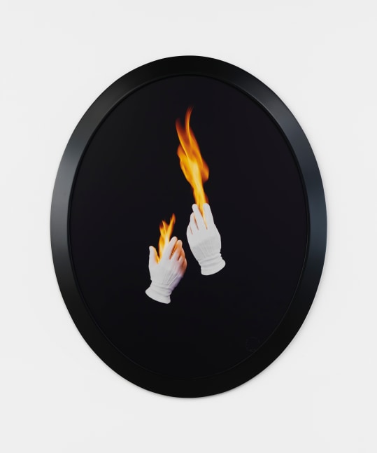 Sarah Charlesworth Trial by Fire, 1992-93 Cibachrome with lacquered wood frame 41 1/2 x 33 1/2 x 1 3/4 in. (105.4 x 85.1 x 4.4 cm)