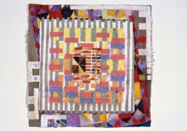 Alan Shields &quot;Head-dress&quot; 1986-87 Watercolor, thread, relief on handmade paper 23 3/4&quot; x 24&quot;
