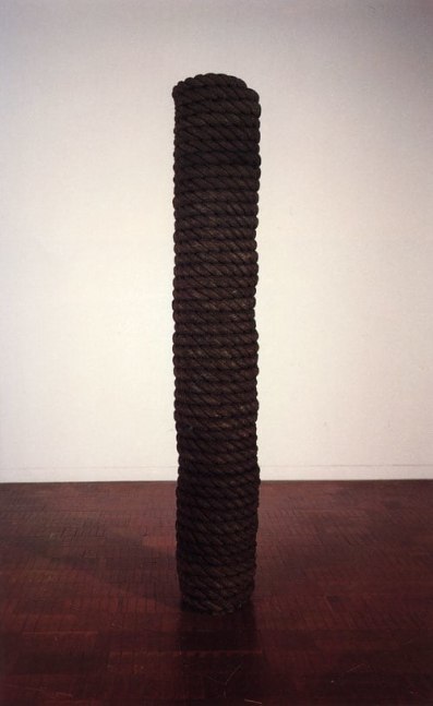 Jackie Winsor "Dark Vertical Cylinder" 1969 Rope, galvanized tin, and wire 85 x 12 in.