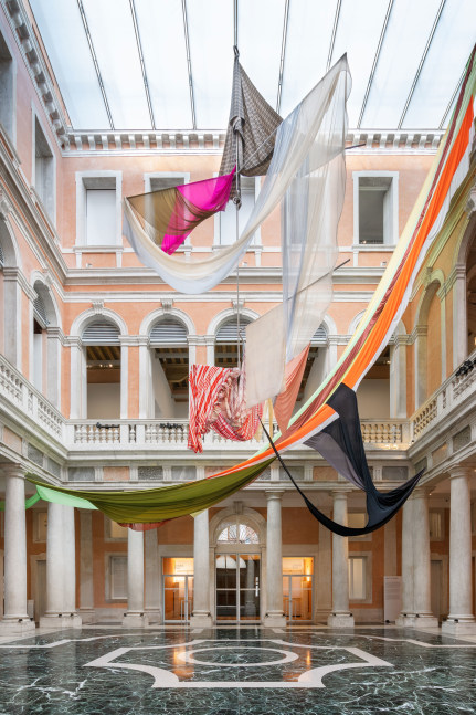 Installation view, Eric N. Mack, Sarong, 2023, in Chronorama Redux at Palazzo Grassi, Venice, March 12, 2023 – January 7, 2024. © Palazzo Grassi. Photo: Marco Cappelletti