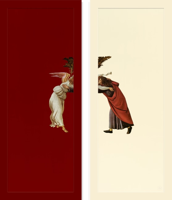 Sarah Charlesworth Separation, 1991 Dye-sublimation prints (2) lacquered wood frames each image: 52 x 19 in. (132.1 x 48.3 cm) each frame: 56  x 23 in. (142.2 x 58.4 cm) overall: 56 x 48 in. (142.2 x 121.9 cm) Edition of 5, + 2AP's