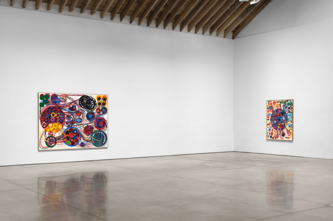 Installation view, Atsuko Tanaka, Yayoi Kusama,  Paula Cooper Gallery, New York, May 8 - June 14, 2025. Courtesy Paula Cooper Gallery, New York. Photo: Steven Probert.