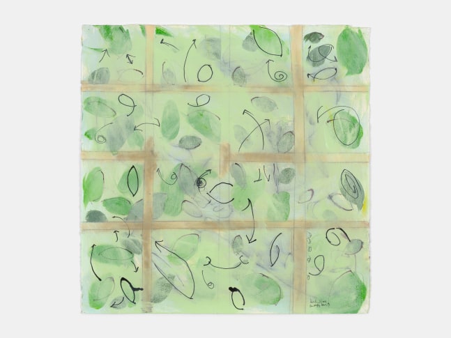 Cynthia Hawkins  Butterfly House #2 (Through the Window), 2014  acrylic and mixed media on Arches paper  22 1/4 x 22 1/4 in. (56.5 x 56.5 cm)  signed recto