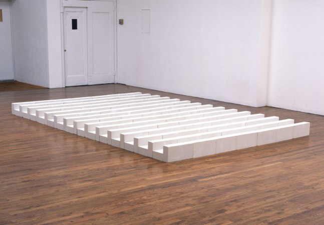 Carl Andre &quot;Smithereens&quot; 1984 210 unit rectangle cement blocks 7 1/2&quot; x 160 3/4&quot; x 109 3.8&quot;
