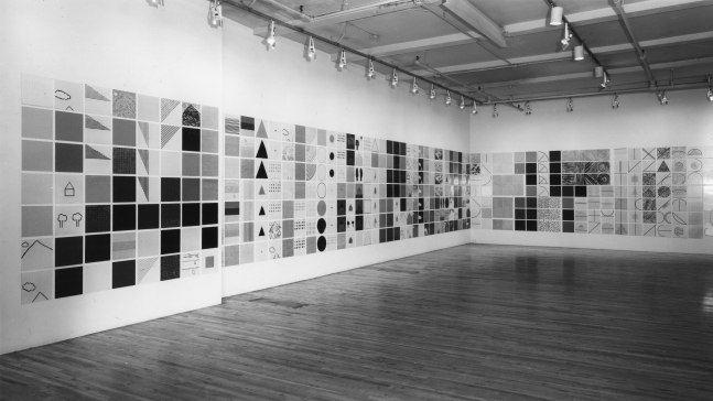 Installation view, A New Work: Rhapsody, Paula Cooper Gallery, 155 Wooster Street, New York, May 8 - Jun 2 1976. © Jennifer Bartlett. Courtesy Paula Cooper Gallery, New York, Marianne Boesky Gallery, New York, and The Jennifer Bartlett 2013 Trust. Photo: Geoffrey Clements