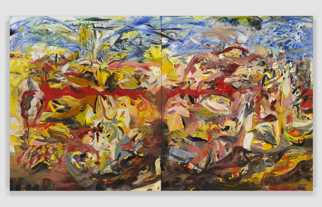 Cecily Brown Tripe with Snowstorms, 2023 oil on linen each: 103 x 89 in. (261.6 x 226.1 cm) overall: 103 x 178 in. (261.6 x 452.1 cm)
