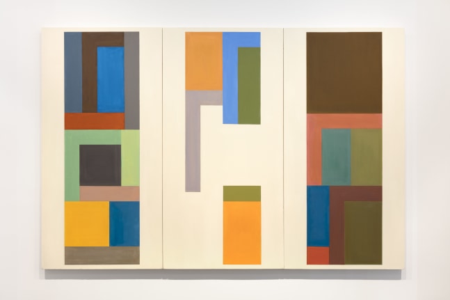 David Novros Phoenix, June-September 2018 oil on canvas 3 panels, each: 80 x 40 in. (203.2 x 101.6 cm); overall: 80 x 120 in. (203.2 x 304.8 cm).