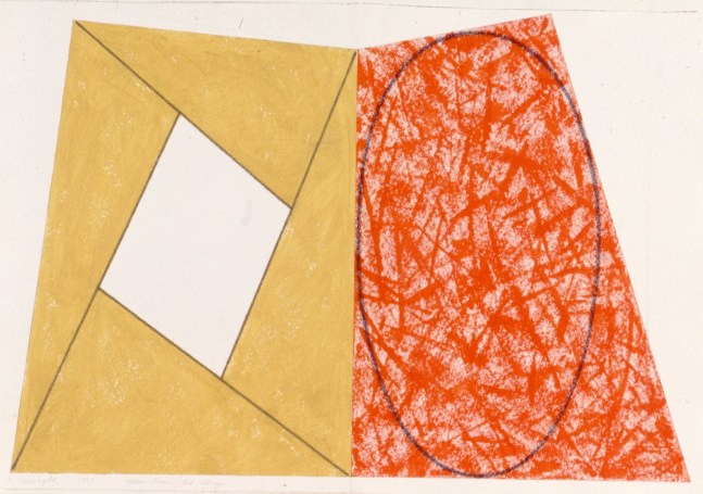 Robert Mangold &quot;Red with Green Ellipse/Gray Frame&quot; 1989 Acrylic and pencil on canvas panel 1: 109 1/4&quot; x 82&quot; panel 2: 110&quot; x 87&quot; overall: 110&quot; x 169&quot;