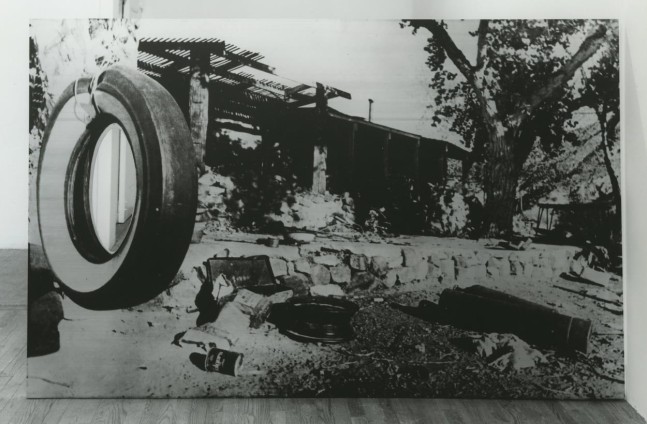 Cady Noland &quot;Trashing Folgers&quot; 1993-94 Silkscreened black ink on aluminum plate, two sided 4'10&quot; x 7'5&quot; x 3/8&quot;