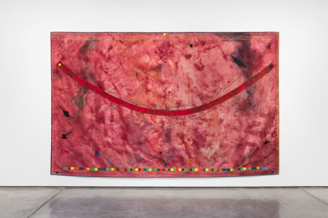 Alan Shields S.P., 1970 acrylic, thread, beads on canvas 103 1/2 x 167 1/2 in. (262.9 x 425.5 cm)