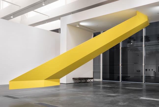 Robert Grosvenor Untitled (yellow) 1966/2016, aluminum and epoxy enamel 13 x 28 x 8 feet (398.7 x 844.6 x 252.1 cm) 55 1/8 in. (140 cm) Installation view, Los Angeles to New York: Dwan Gallery 1959-1971, Los Angeles County Museum of Art, March 19 - September 10, 2017