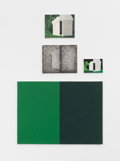 Jennifer Bartlett  &quot;House with Open Door #9&quot; 1988 Oil on four canvases a.) 10 3/4&quot; x 13 3/4&quot; b.) 13&quot; x 16&quot; c.) 6 1/4&quot; x 8 5/8&quot; d.) 28 5/8&quot; x 39 1/4&quot;