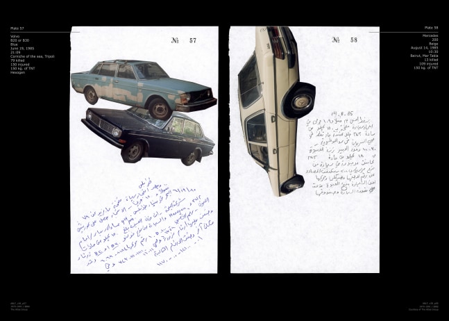 Walid Raad Notebook volume 38: Already been in a lake of fire_Plate 57-58, 1991 archival inkjet print mounted on aluminum anodized 44 x 78 1/4 in. (111.8 x 198.8 cm), Edition of 3, 1AP