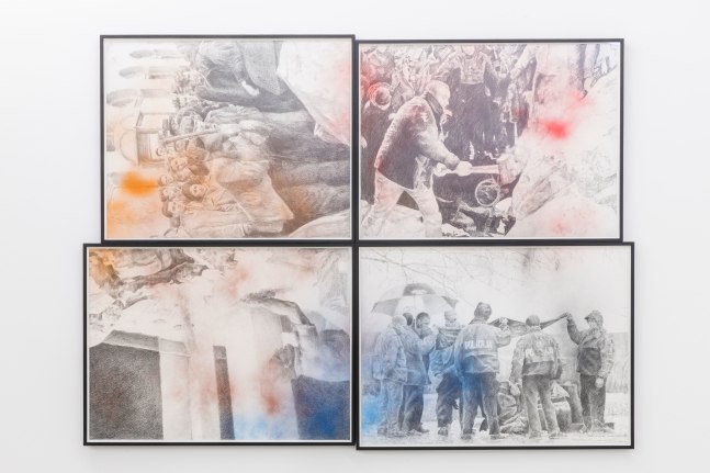 Sam Durant Palindrome, 2019 pencil and spray paint on paper, 51 1/2 x 70 in. (130.8 x 177.8 cm)