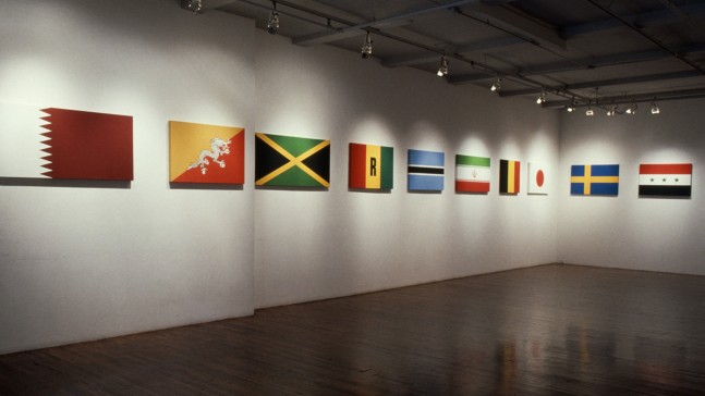 Installation view, Flags of the World, Paula Cooper Gallery, 155 Wooster Street, New York, April 2 -30, 1988. © Jonathan Borofsky. Courtesy Paula Cooper Gallery, New York. Photo: D. James Dee.