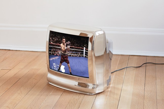 Paul Pfeiffer Caryatid (De La Hoya), 2016 digital video, 11 seconds, looped, chromed 20" color television with embedded media player 23 5/8 x 23 5/8 x 19 3/4 in. (60 x 60 x 50.2 cm) unique