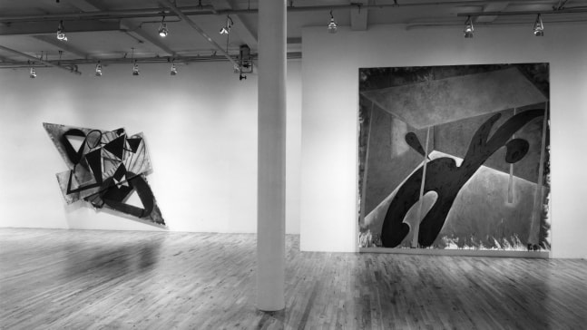 Installation view, Elizabeth Murray, Paula Cooper Gallery, 155 Wooster Street, New York, October 2 - 27, 1984. © 2025 Elizabeth Murray / Artists Rights Society (ARS), New York. Courtesy Paula Cooper Gallery, New York. Photo: Geoffrey Clements.