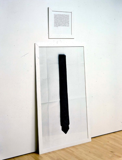 Sophie Calle "Autobiographies (The Tie)" 1992 Gelatin silver print with text panel print: 67 x 39 1/2" text panel: 19 3/4 x 19 3/4"